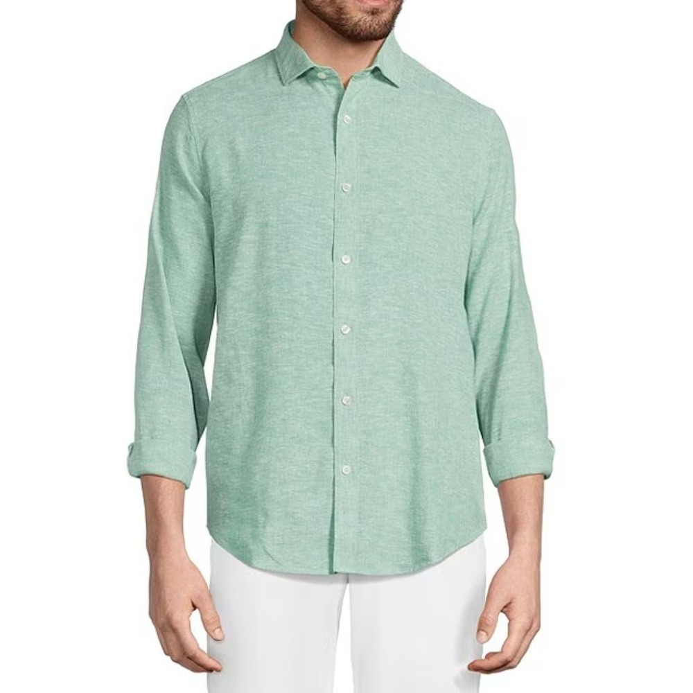 Murano Baird McNutt Linen Slim Fit Shirt Men Medium Mint Green Long Sleeve